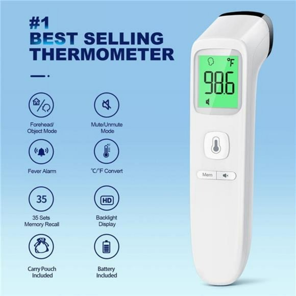 Forehead Thermometer with Fever Alarm, LCD Display and Memory Function, - Picture 3 of 6